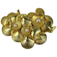 Vintage Dominique Aurientis Seashell Brooch Gold Gilt New, Never worn 1980s 