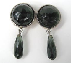 Dominique Aurientis Sterling Silver Earring Faceted Glass  New, Never Worn 1980s