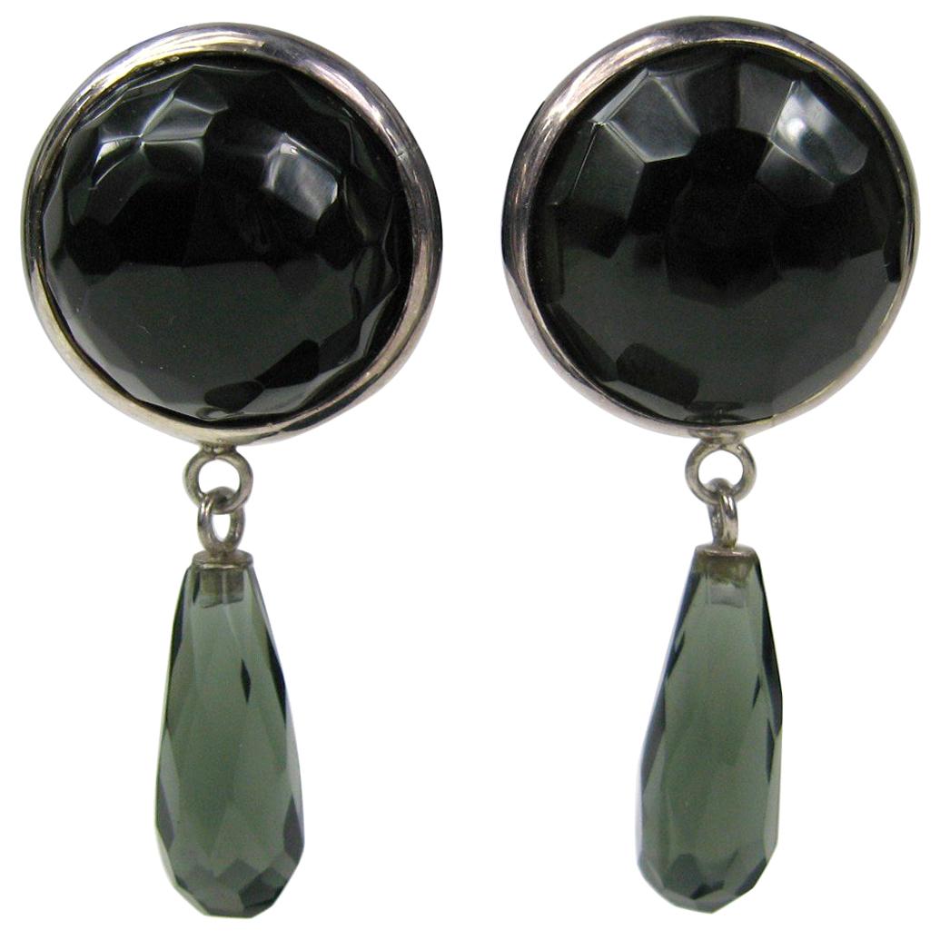 Dominique Aurientis Sterling Silver Earring Faceted Glass  New, Never Worn 1980s For Sale