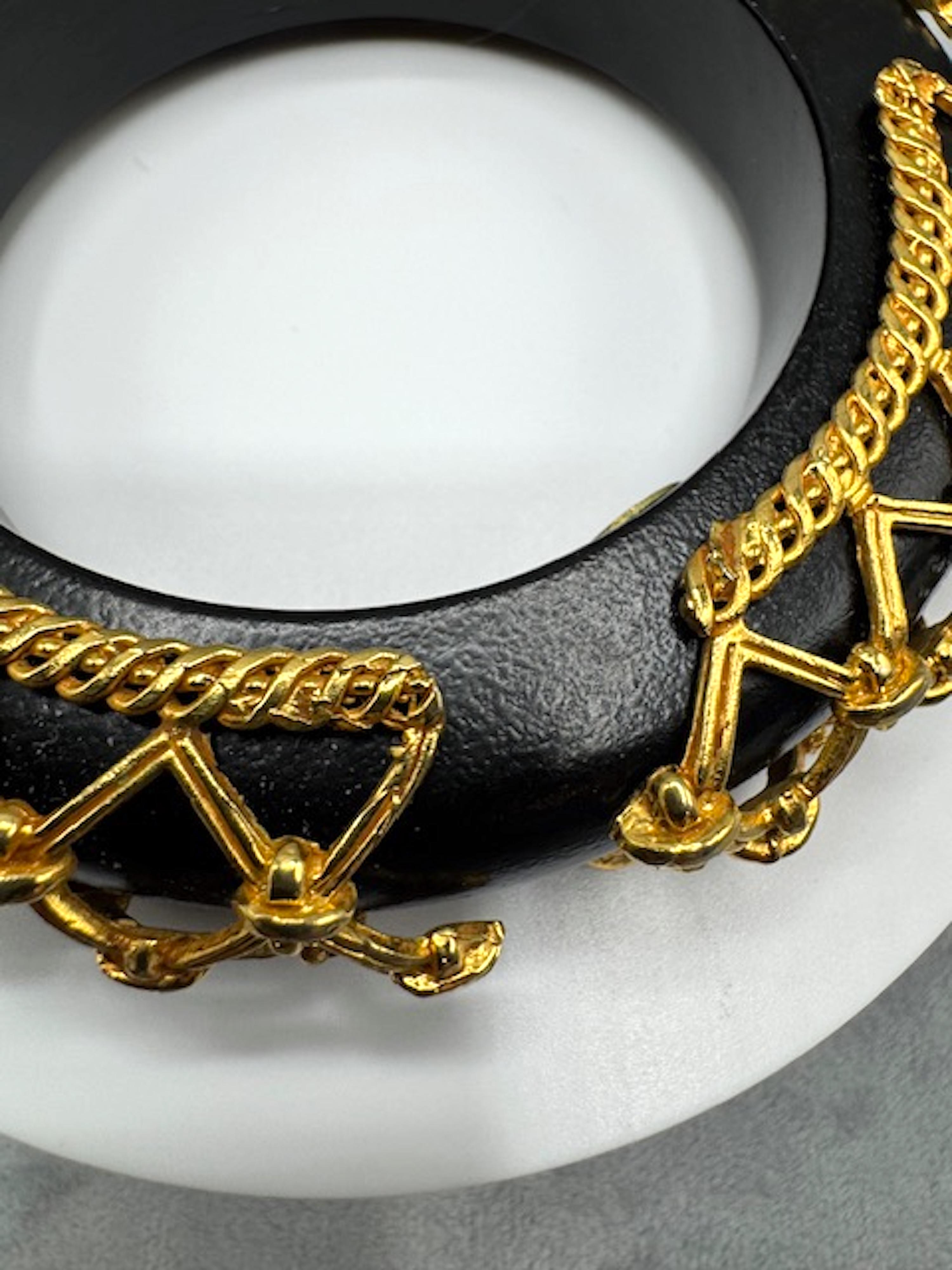 Dominique Aurientis Vintage Black Wood Bangle with Gold Rope & Lattice Detail For Sale 9