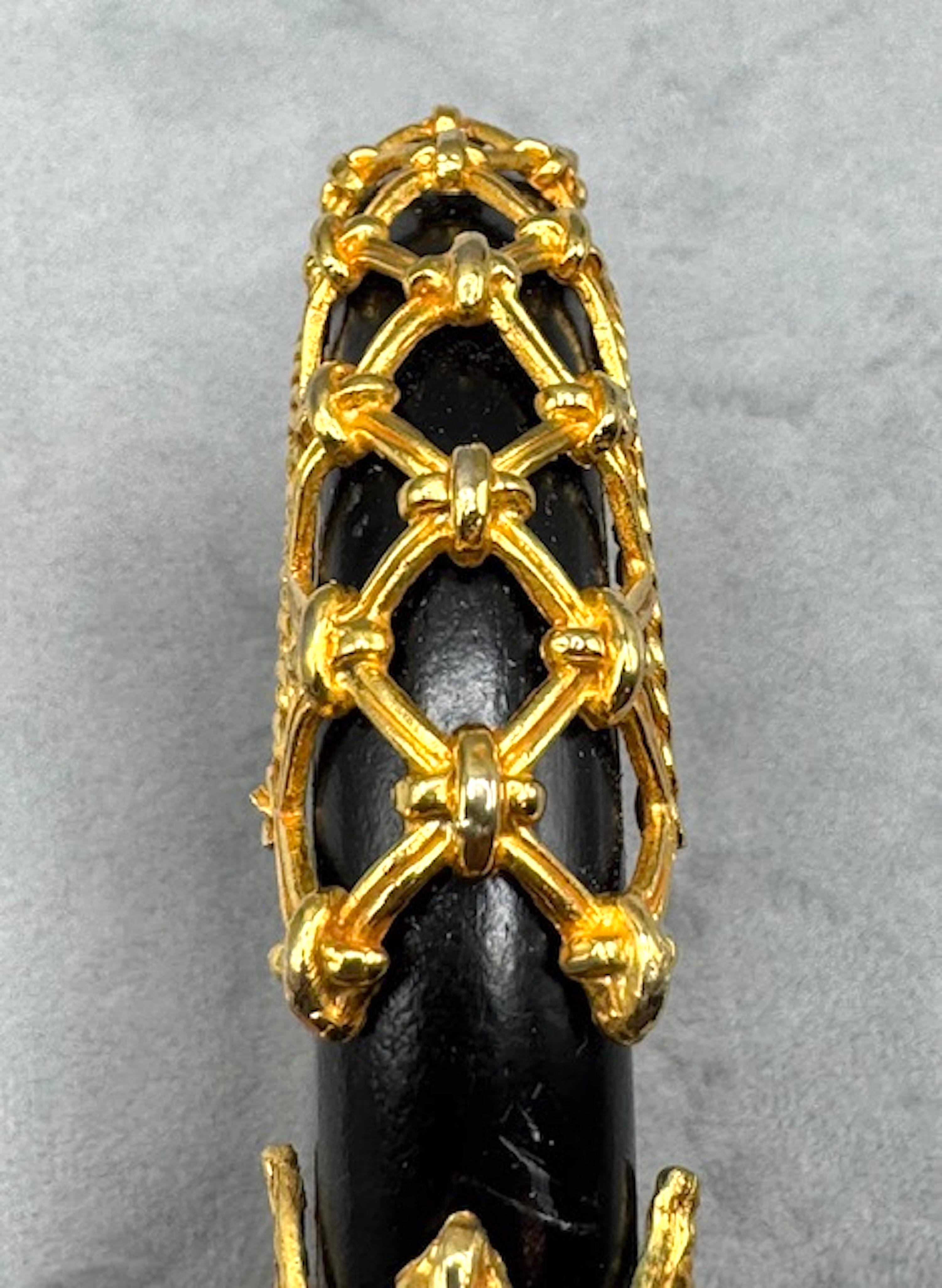 Dominique Aurientis Vintage Black Wood Bangle with Gold Rope & Lattice Detail For Sale 3
