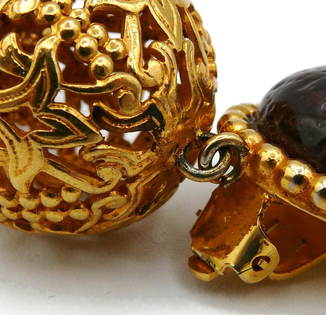 Dominique Aurientis Vintage Gold Toned Filigree Balls Dangling Earrings 6