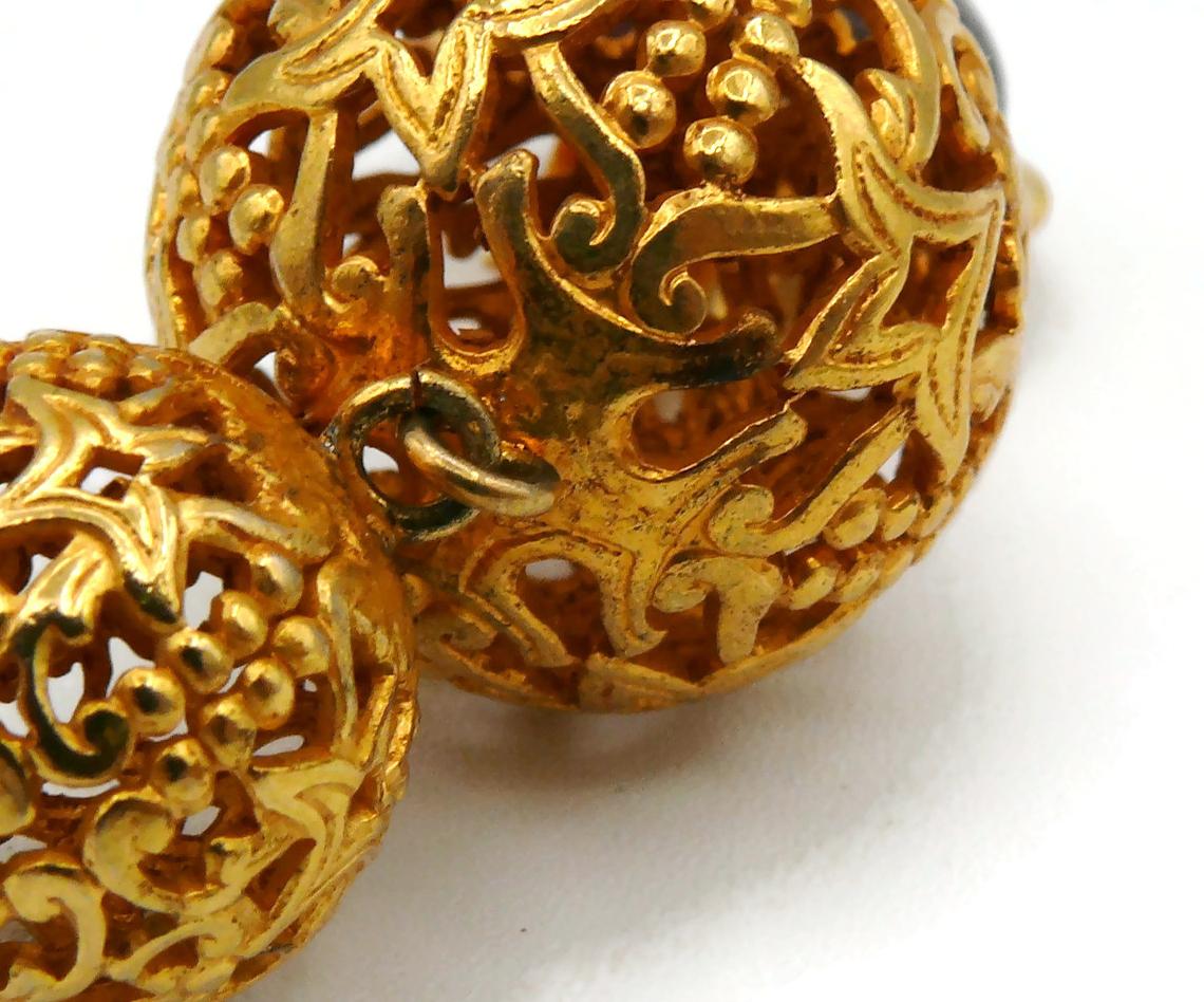Dominique Aurientis Vintage Gold Toned Filigree Balls Dangling Earrings 7