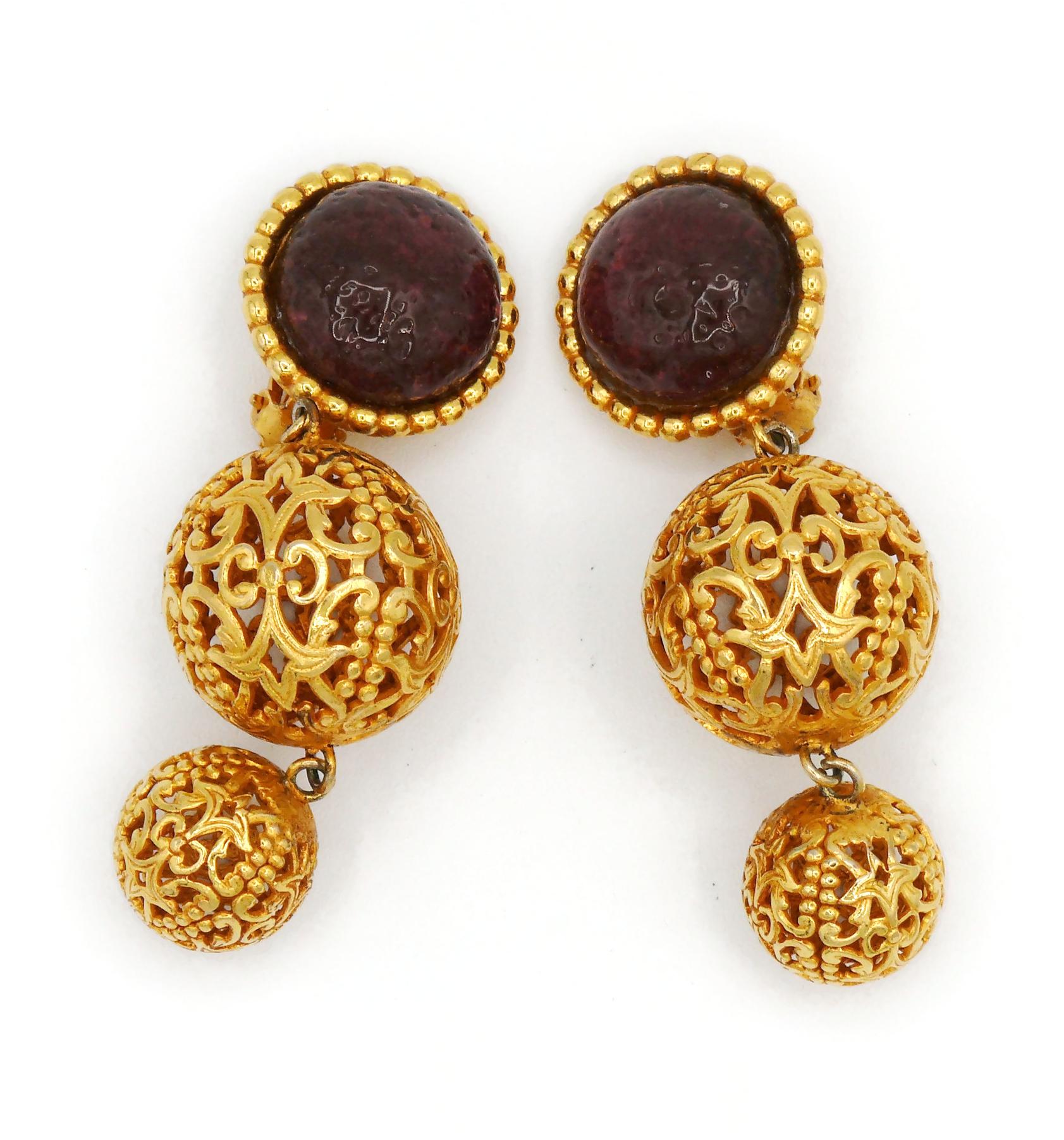Women's Dominique Aurientis Vintage Gold Toned Filigree Balls Dangling Earrings