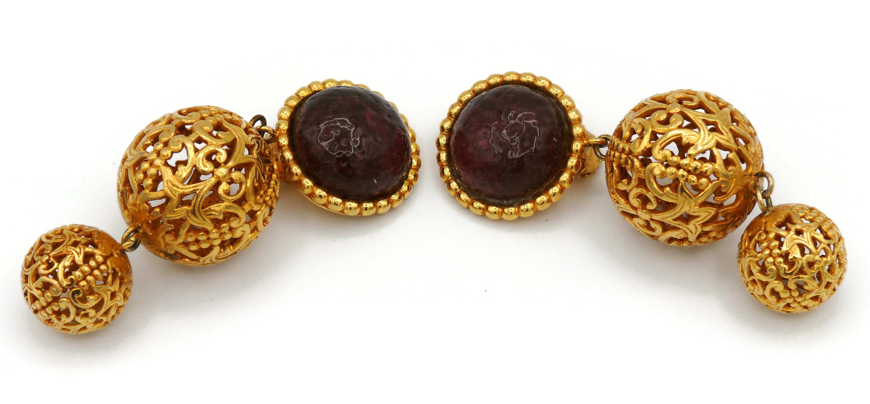Dominique Aurientis Vintage Gold Toned Filigree Balls Dangling Earrings 2