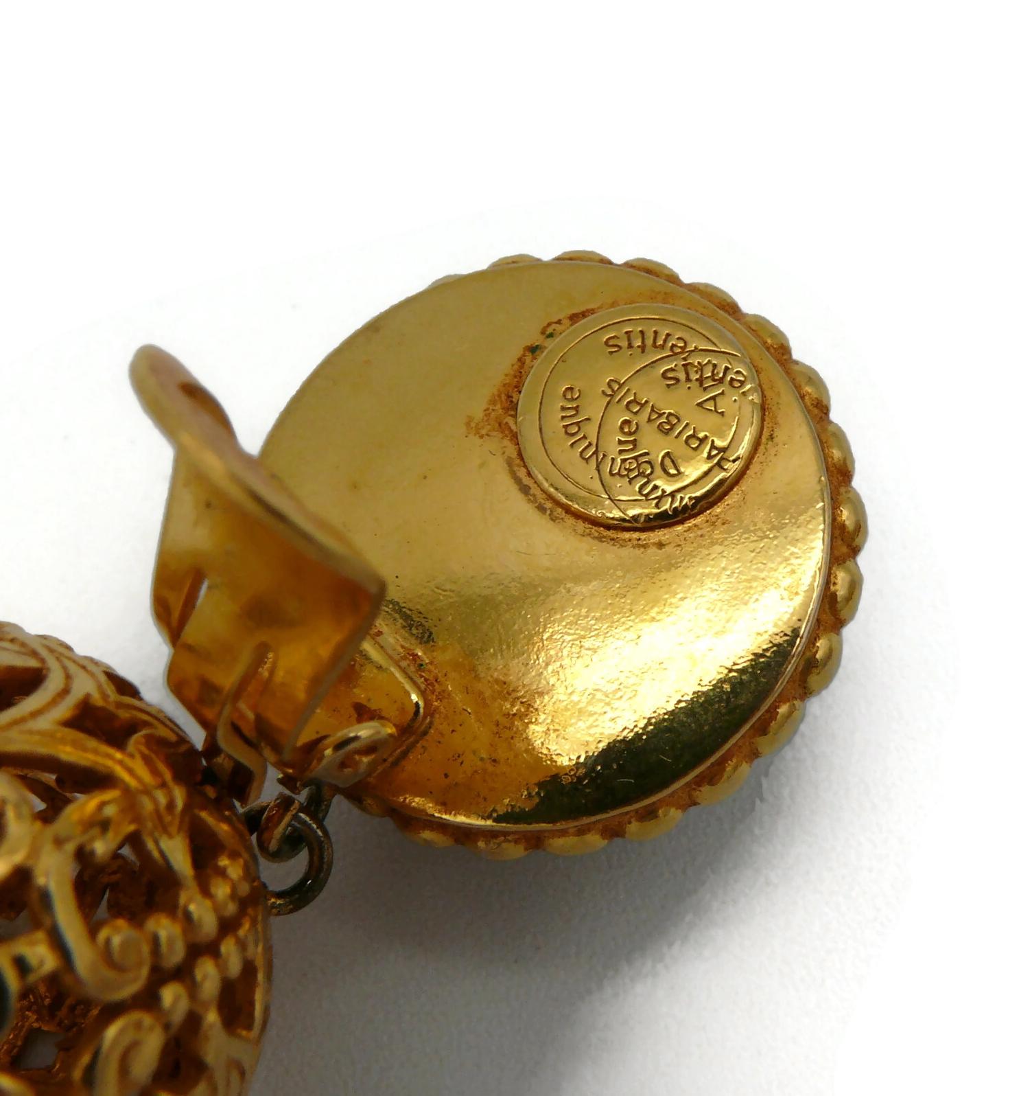 Dominique Aurientis Vintage Gold Toned Filigree Balls Dangling Earrings 4