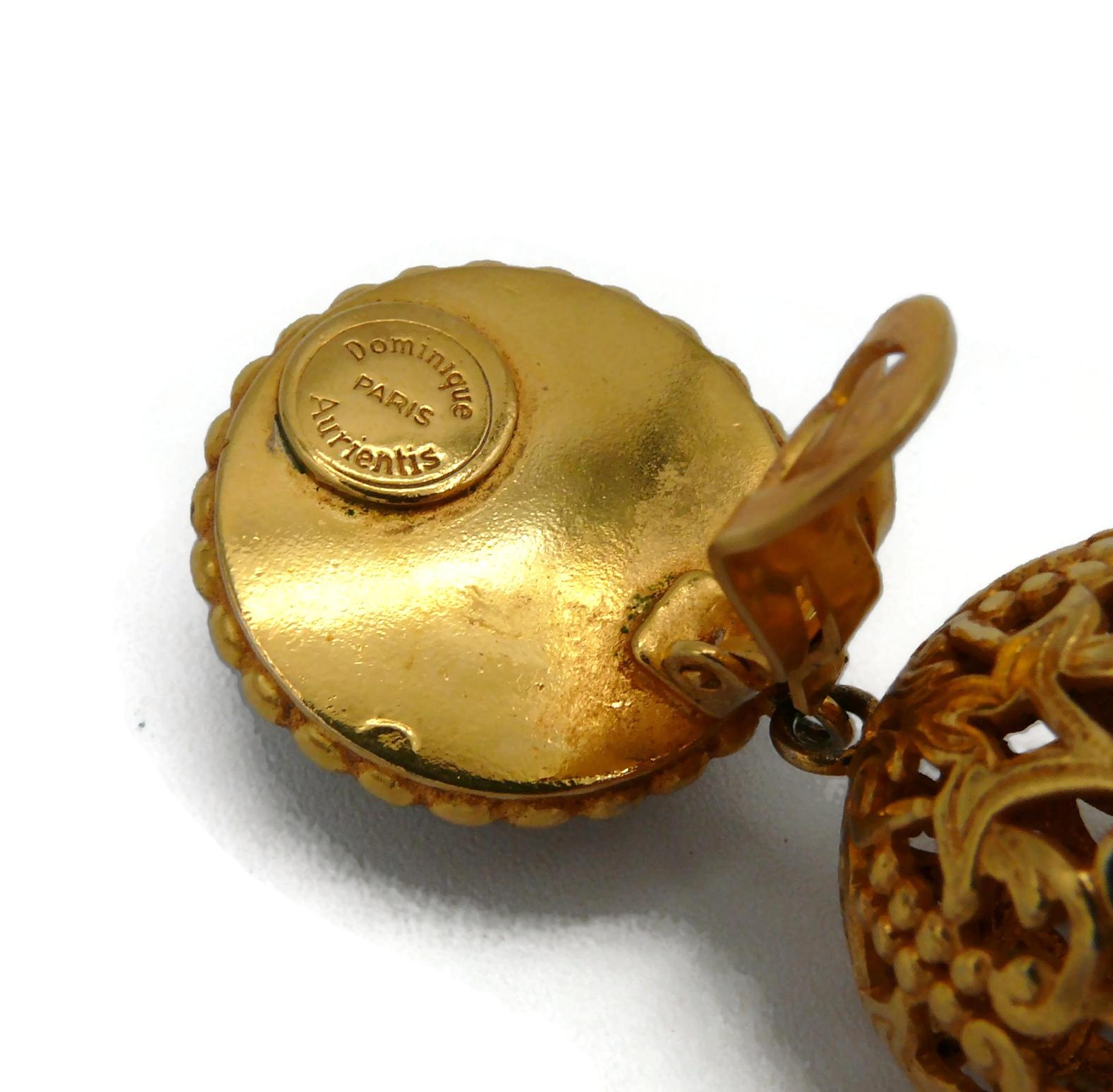 Dominique Aurientis Vintage Gold Toned Filigree Balls Dangling Earrings 5