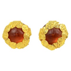 Dominique Aurientis Vintage Gripoix Glass Coin Clip On Earrings