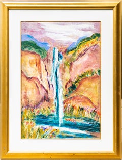 "Happiness in the Air" Expressionist Landscape with Waterfall