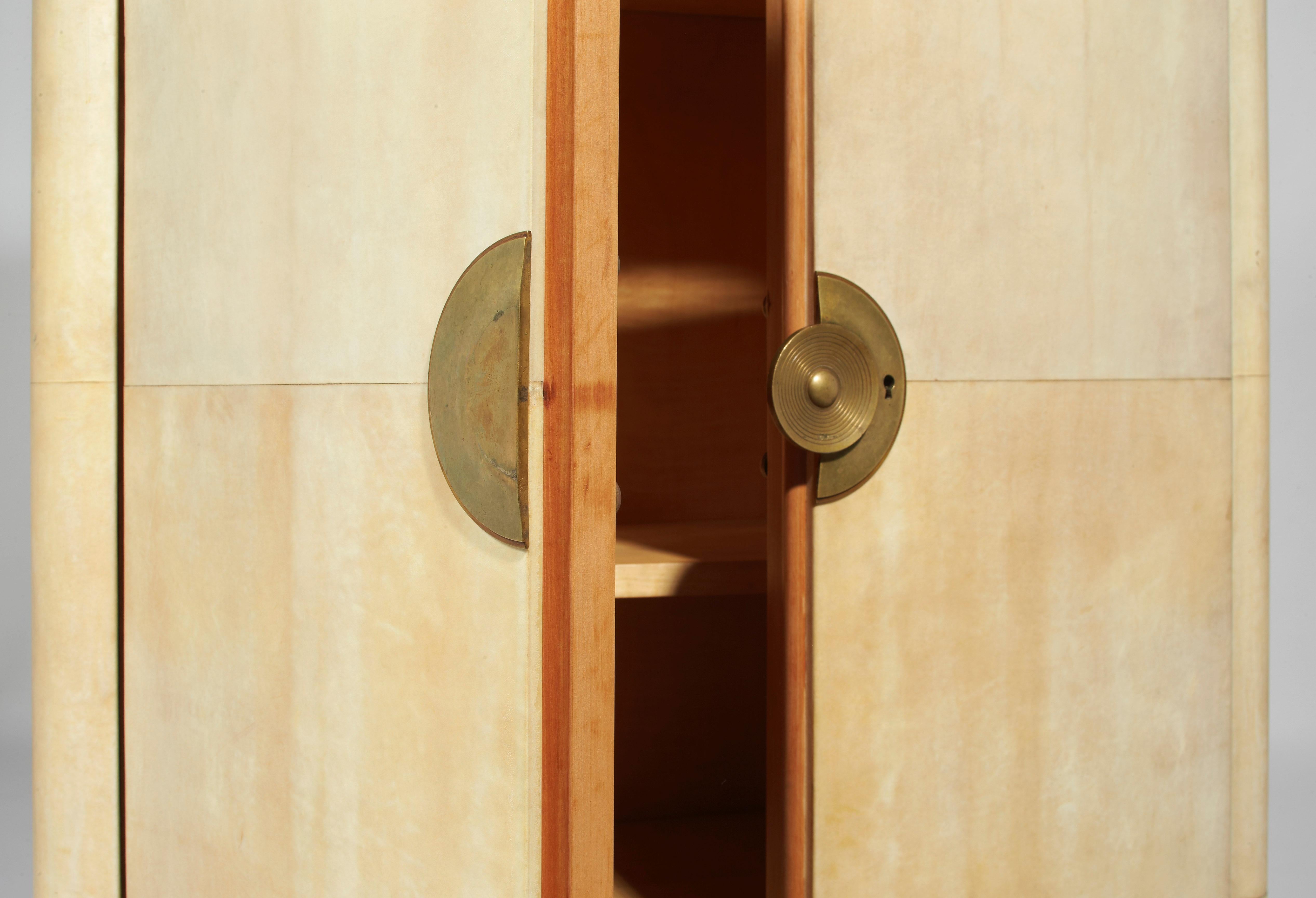 Art Deco Dominique, Cabinet, Sheathed with Natural Varnished Parchment, 1938 For Sale