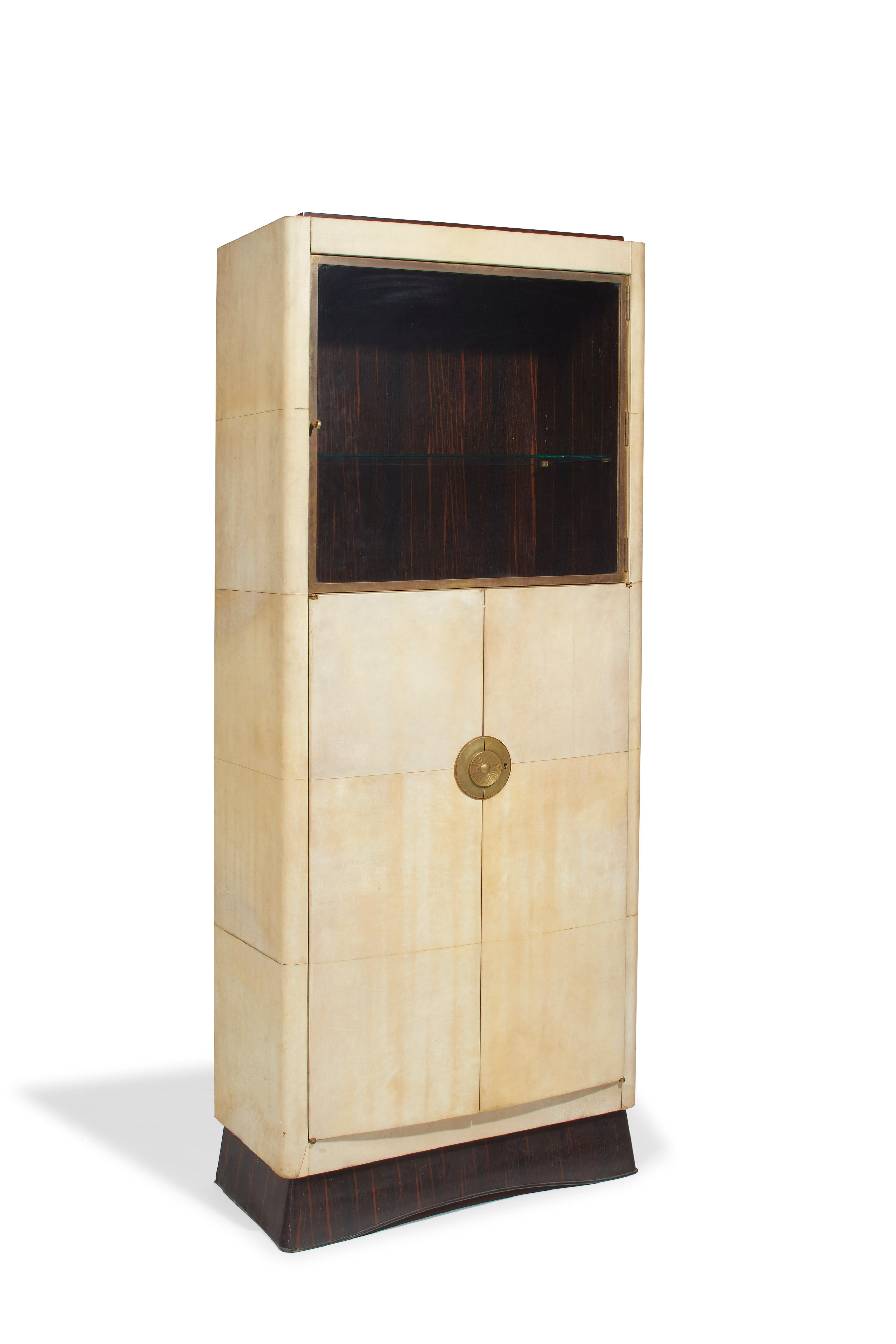 French Dominique, Cabinet, Sheathed with Natural Varnished Parchment, 1938 For Sale
