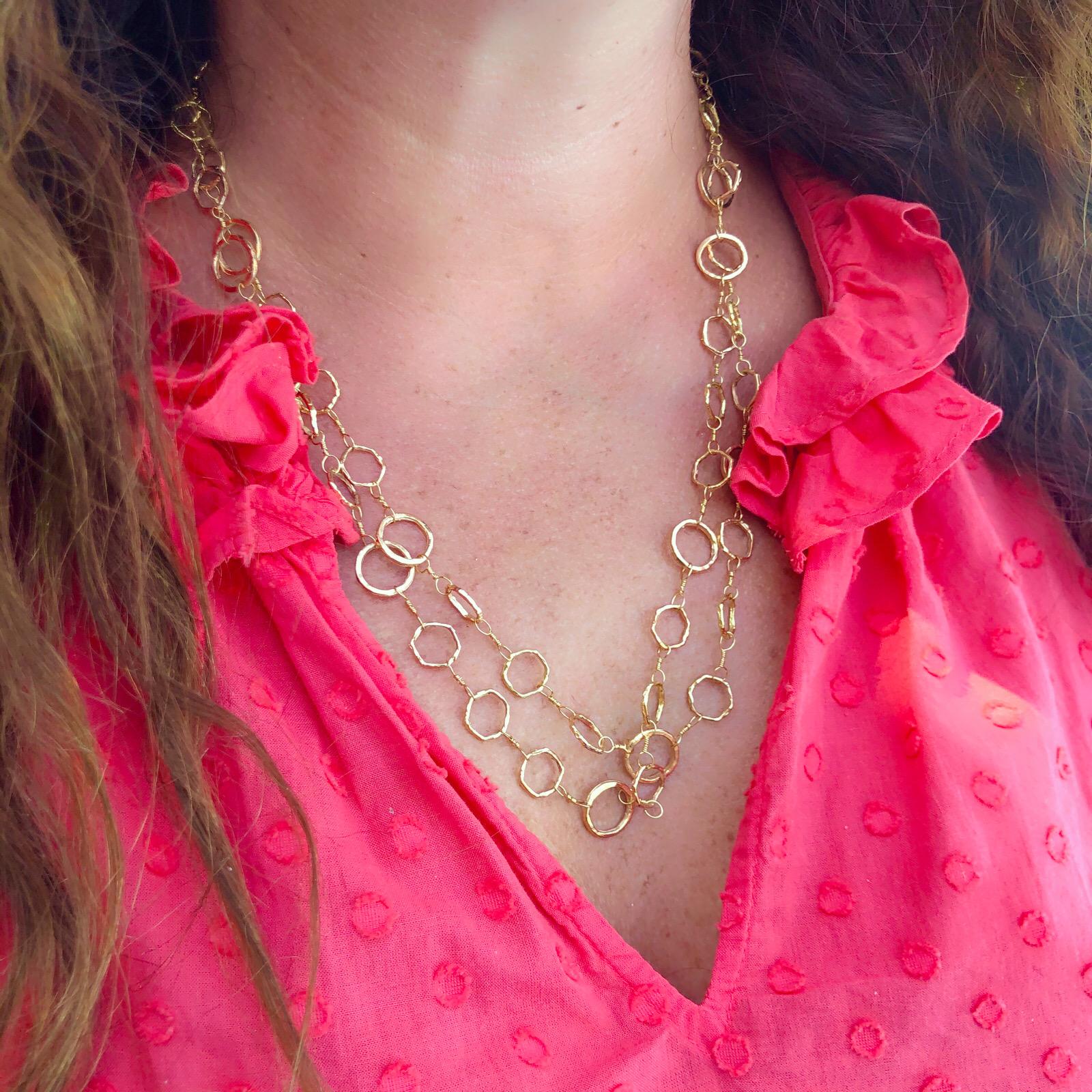 Iconic Dominique Cohen. A versatile 18k gold link chain that you can wear it every day,  solo or layered, long or lariat style. The necklace measures 46 inches, and weighs 45.6 grams. A perfect foundation piece that can be dressed up or down.