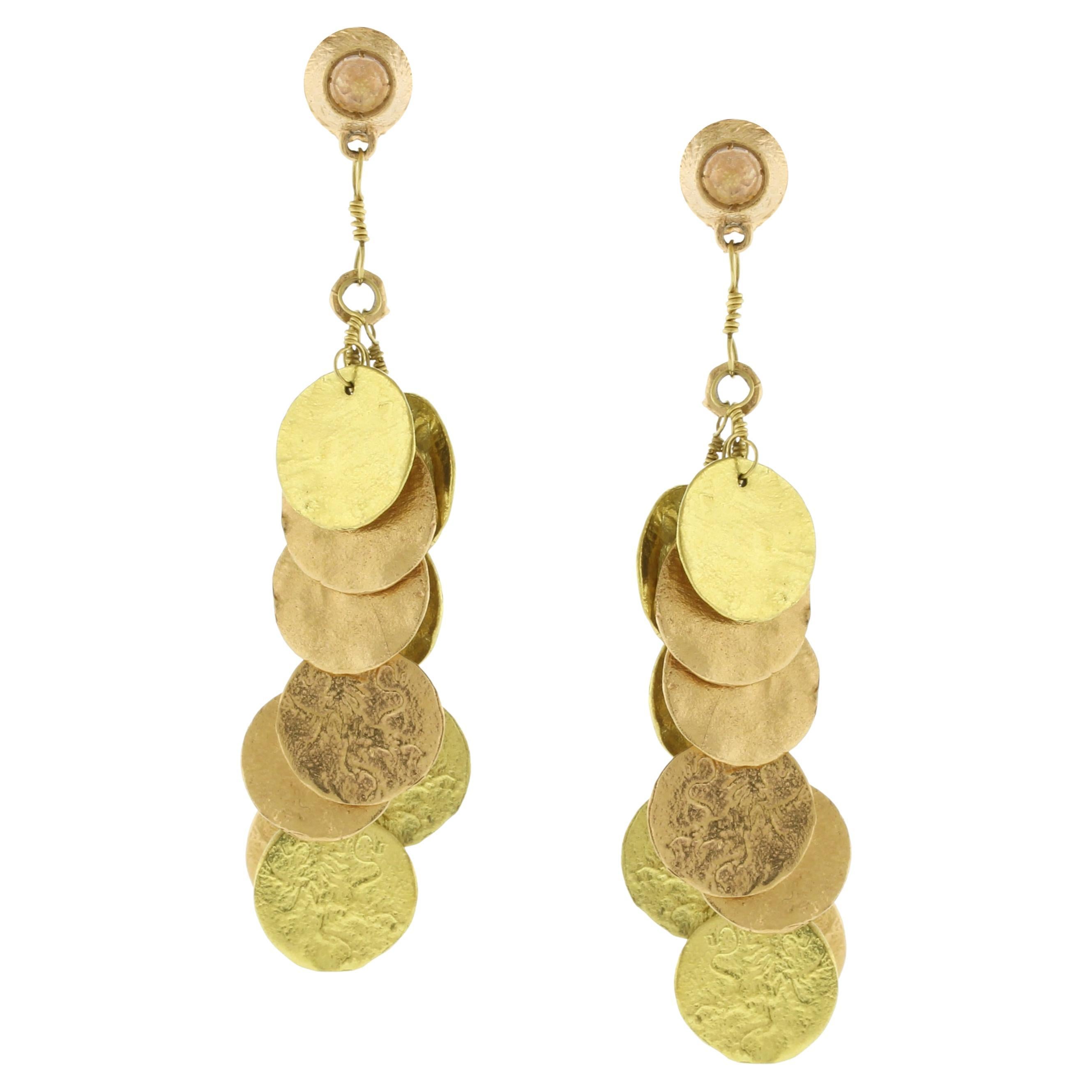 Dominique Cohen Rose and Yellow Gold Griffin Coin Earrings