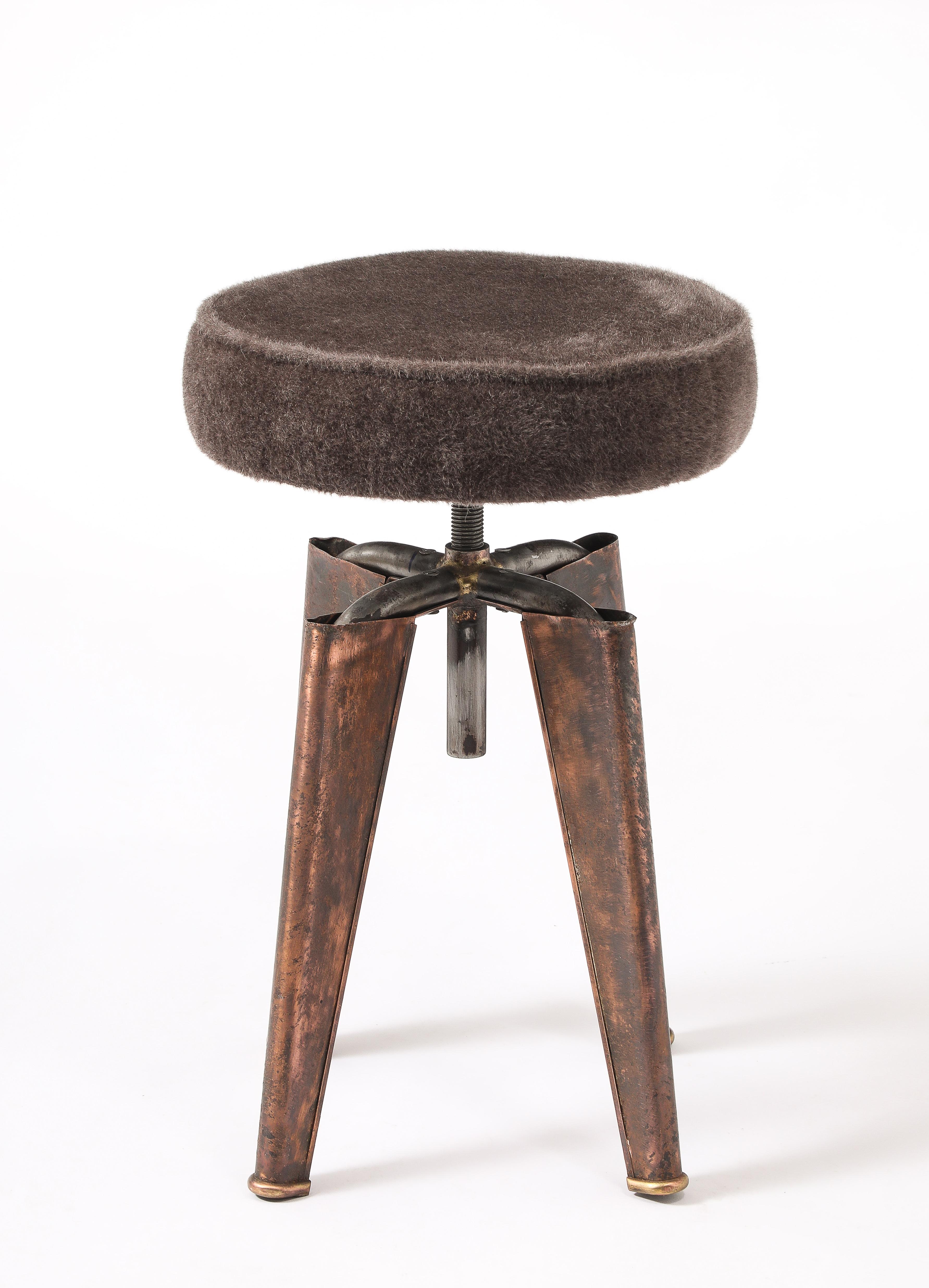 Dominique Copper Clemenceau Stool, France 1940's In Good Condition For Sale In New York, NY