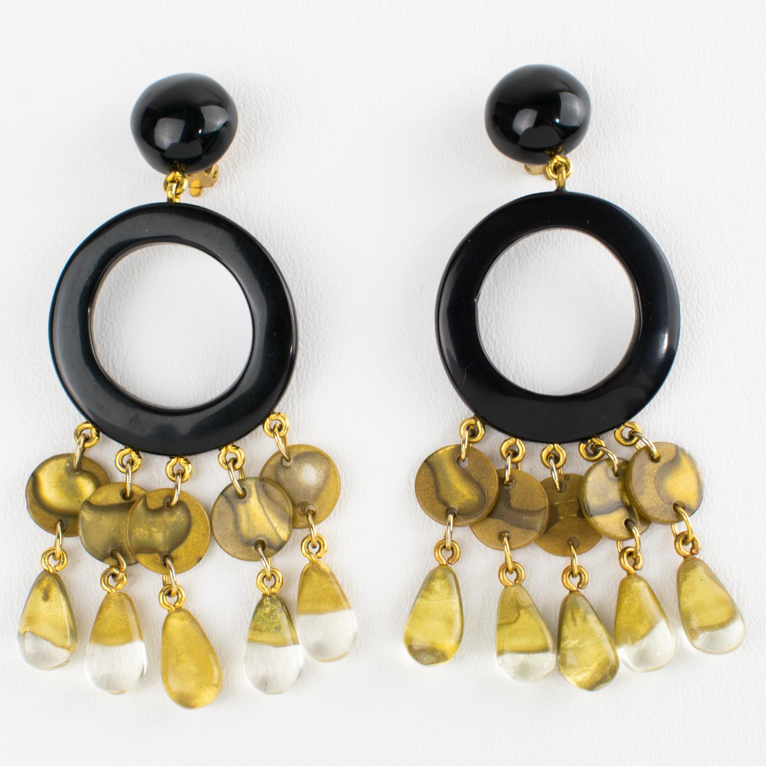 Dominique Denaive Clip-Ohrringe aus schwarzem und perlmuttfarbenem Gold-Acryl (Moderne) im Angebot