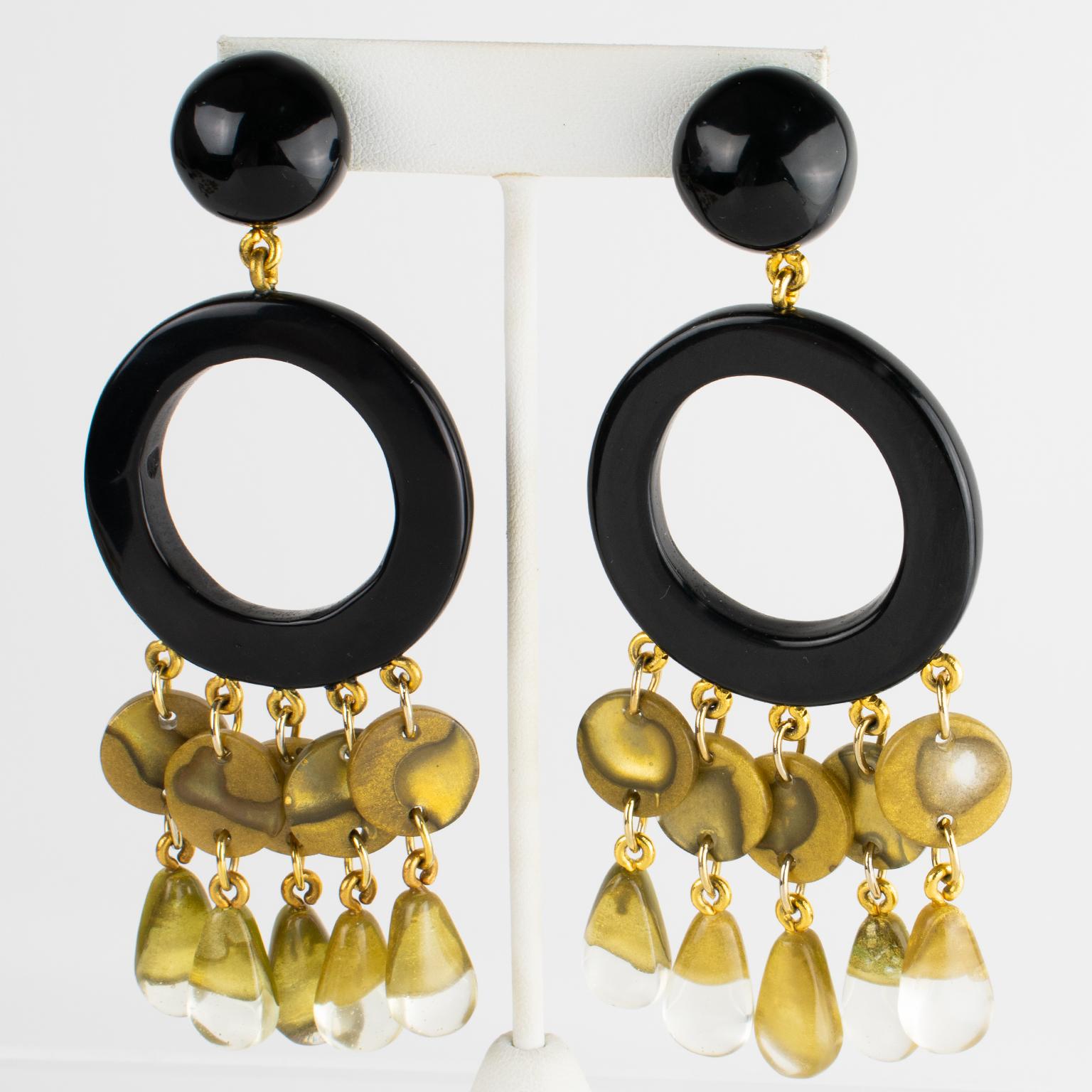 Dominique Denaive Clip-Ohrringe aus schwarzem und perlmuttfarbenem Gold-Acryl im Zustand „Hervorragend“ im Angebot in Atlanta, GA
