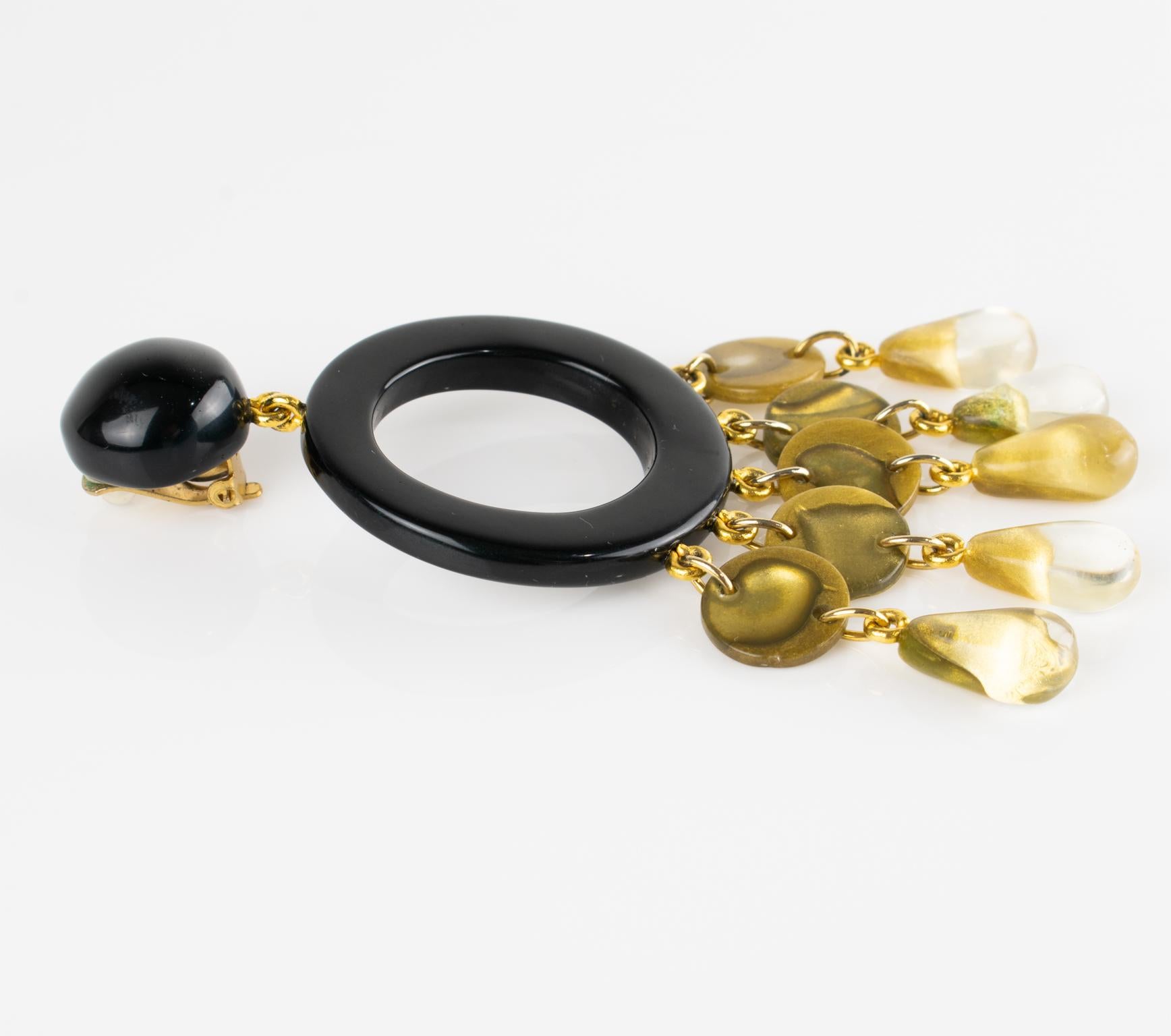 Dominique Denaive Clip-Ohrringe aus schwarzem und perlmuttfarbenem Gold-Acryl im Angebot 2