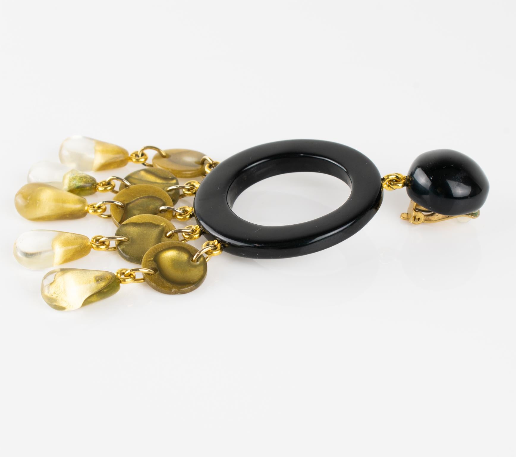 Dominique Denaive Clip-Ohrringe aus schwarzem und perlmuttfarbenem Gold-Acryl im Angebot 3