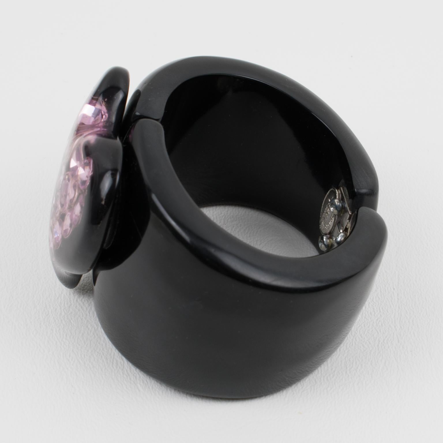Modern Dominique Denaive Black Resin Clamper Bracelet with Purple Jeweled Heart For Sale