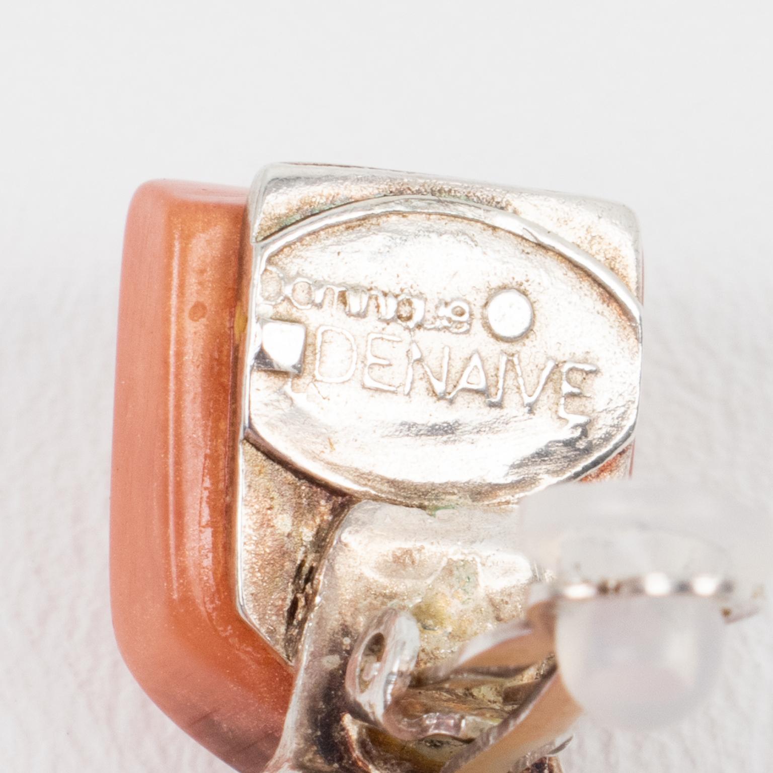 da uomo o donna Orecchini a clip in resina e metallo arancione Dominique Denaive in vendita