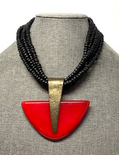 Dominique Denaive, Paris 1980s Resin Pendant & Glass Bead Necklace