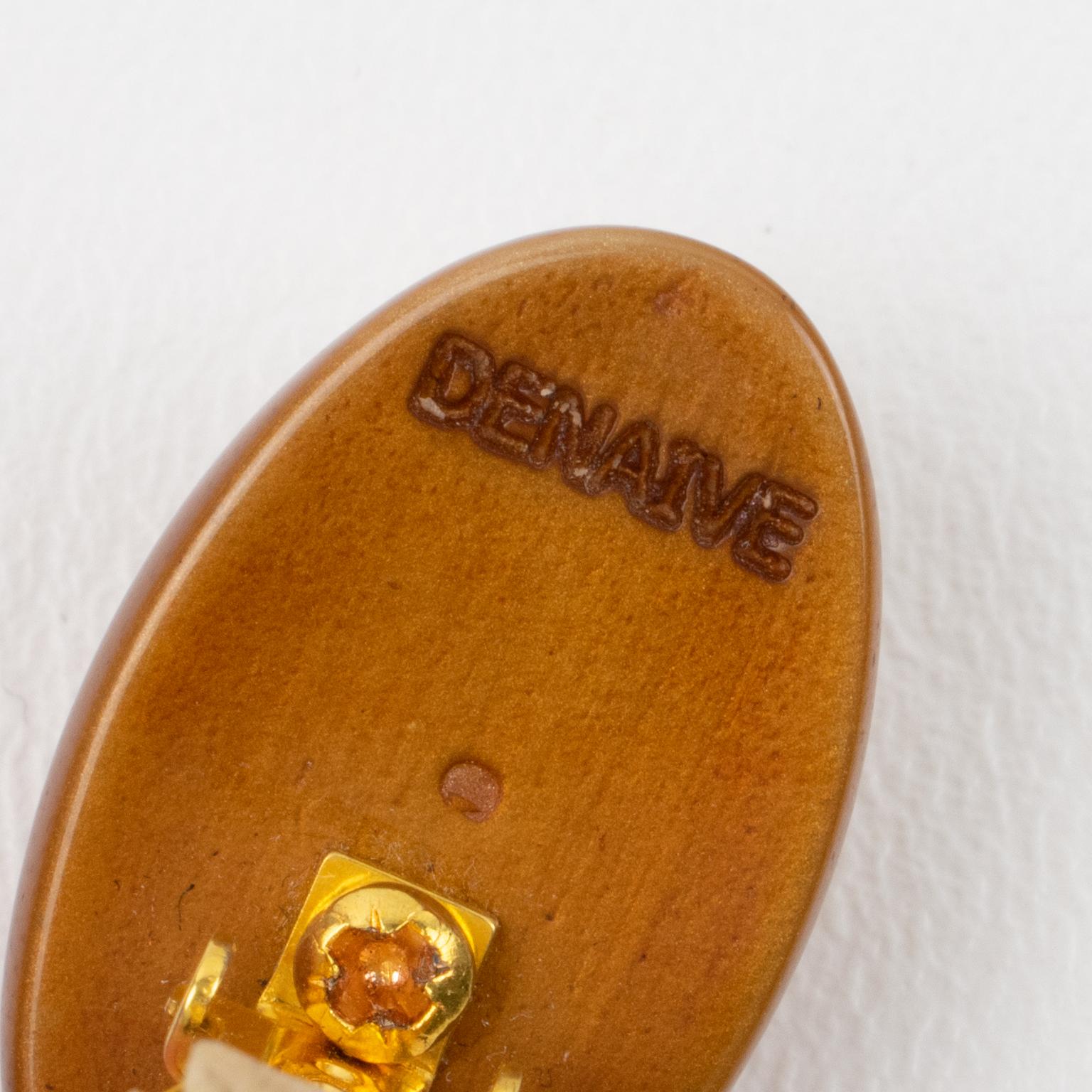 Dominique Denaive Paris Caramel Pearlized Resin Dangle Clip Earrings In Excellent Condition In Atlanta, GA