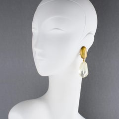 Dominique Denaive Paris Gold and Champagne Resin Dangle Clip Earrings