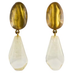 Dominique Denaive Paris Gold and Champagne Resin Dangle Clip Earrings