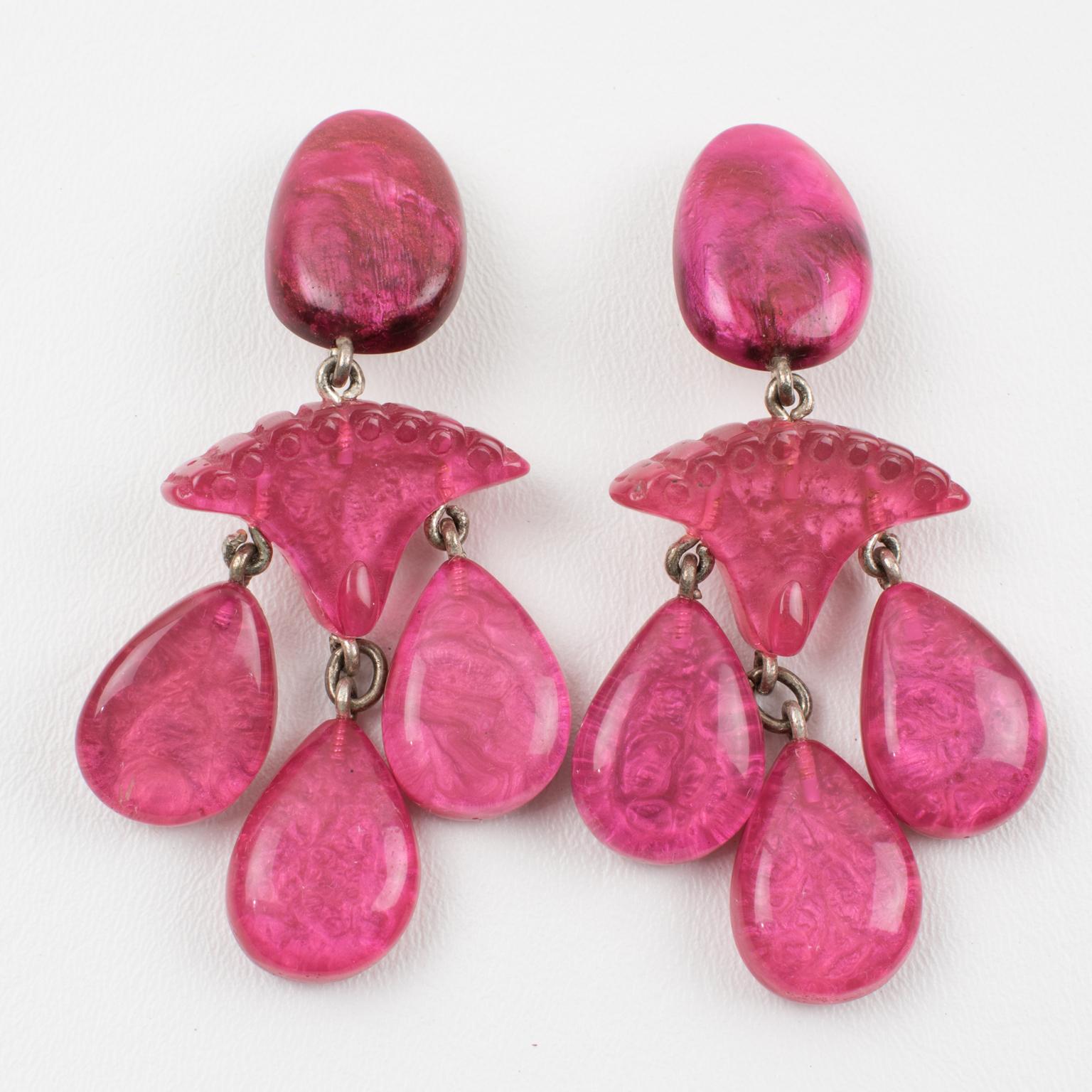 hot pink clip on earrings