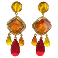Dominique Denaive Paris Multicolor Resin Dangle Clip Earrings