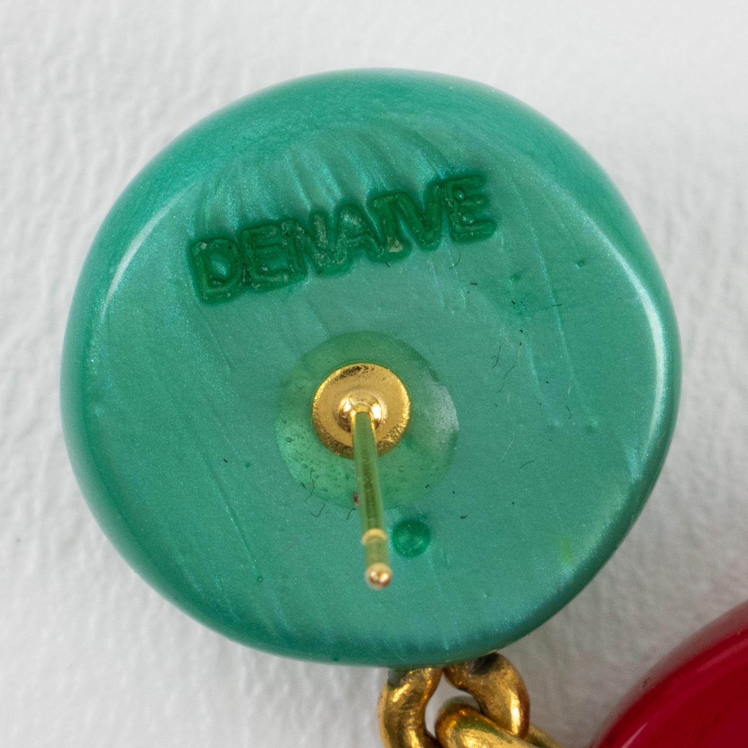 Women's or Men's Dominique Denaive Paris Multicolor Resin Dangle Pierced Earrings For Sale