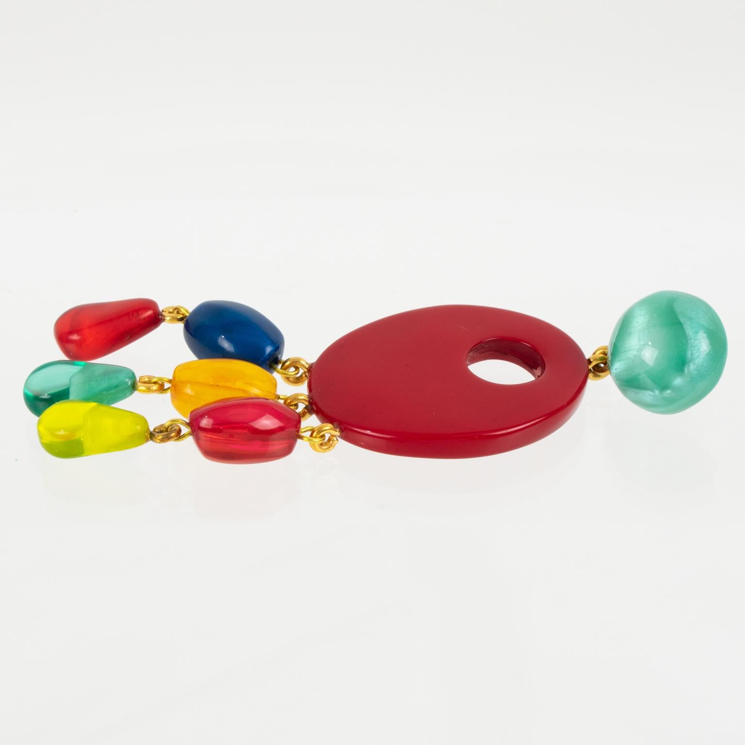 Dominique Denaive Paris Multicolor Resin Dangle Pierced Earrings For Sale 3