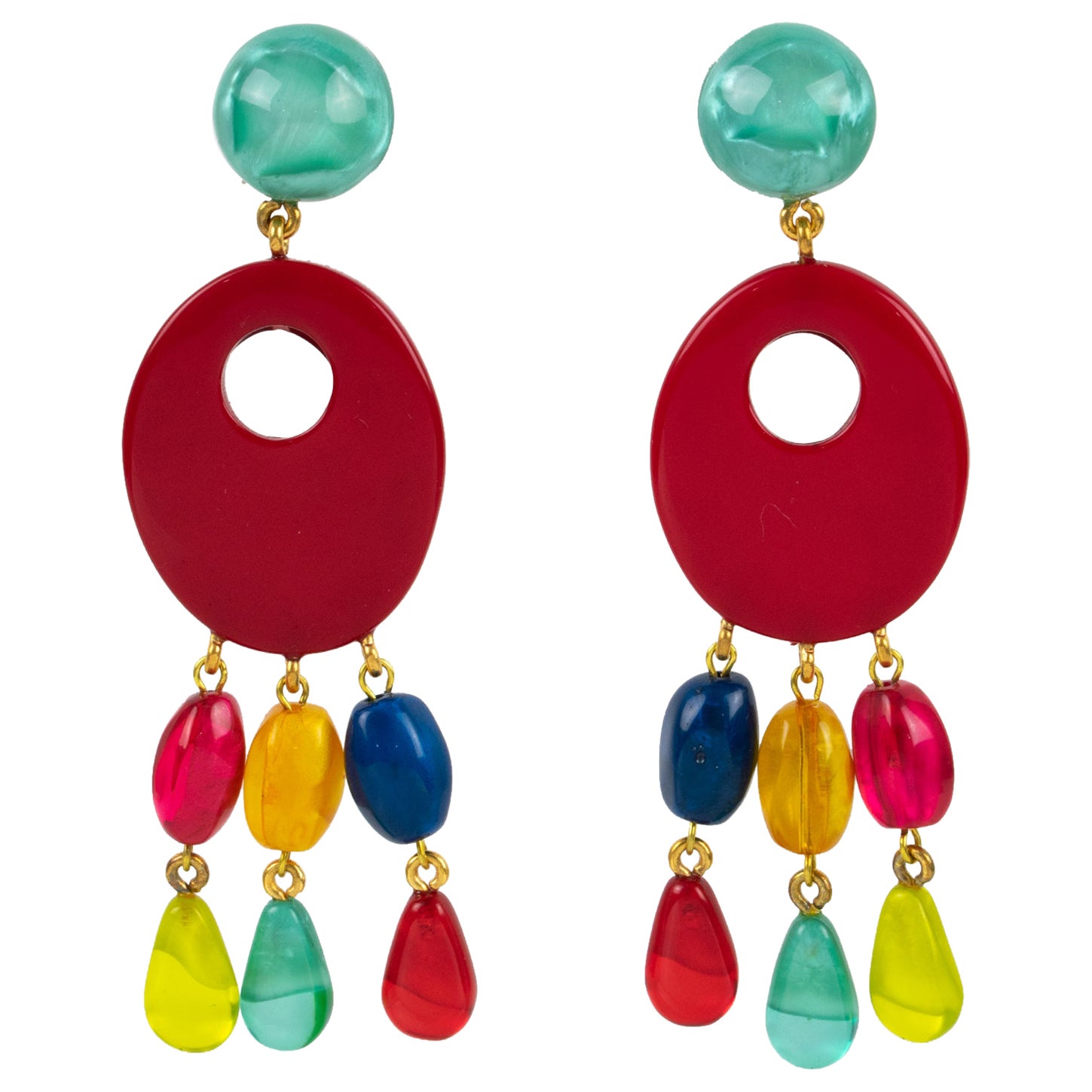 Dominique Denaive Paris - Boucles d'oreilles pendantes en résine multicolore