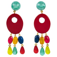 Dominique Denaive Paris - Boucles d'oreilles pendantes en résine multicolore