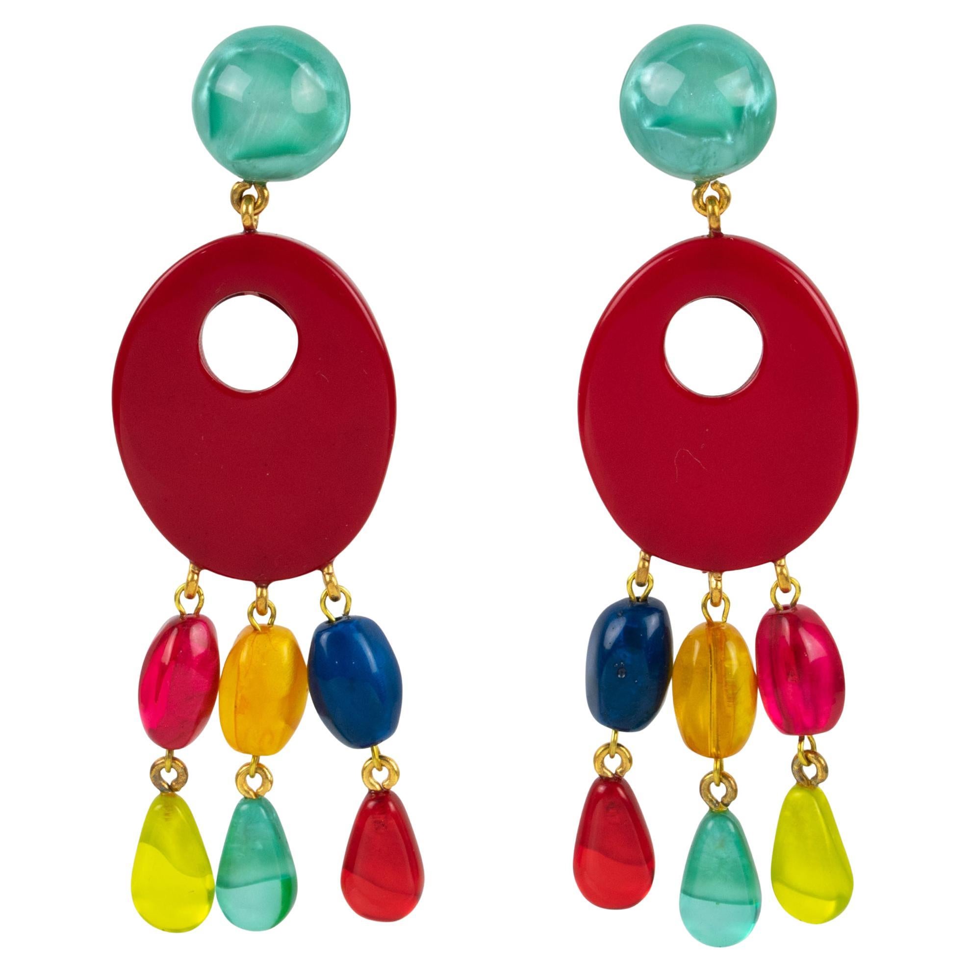 Dominique Denaive Paris Multicolor Resin Dangle Pierced Earrings