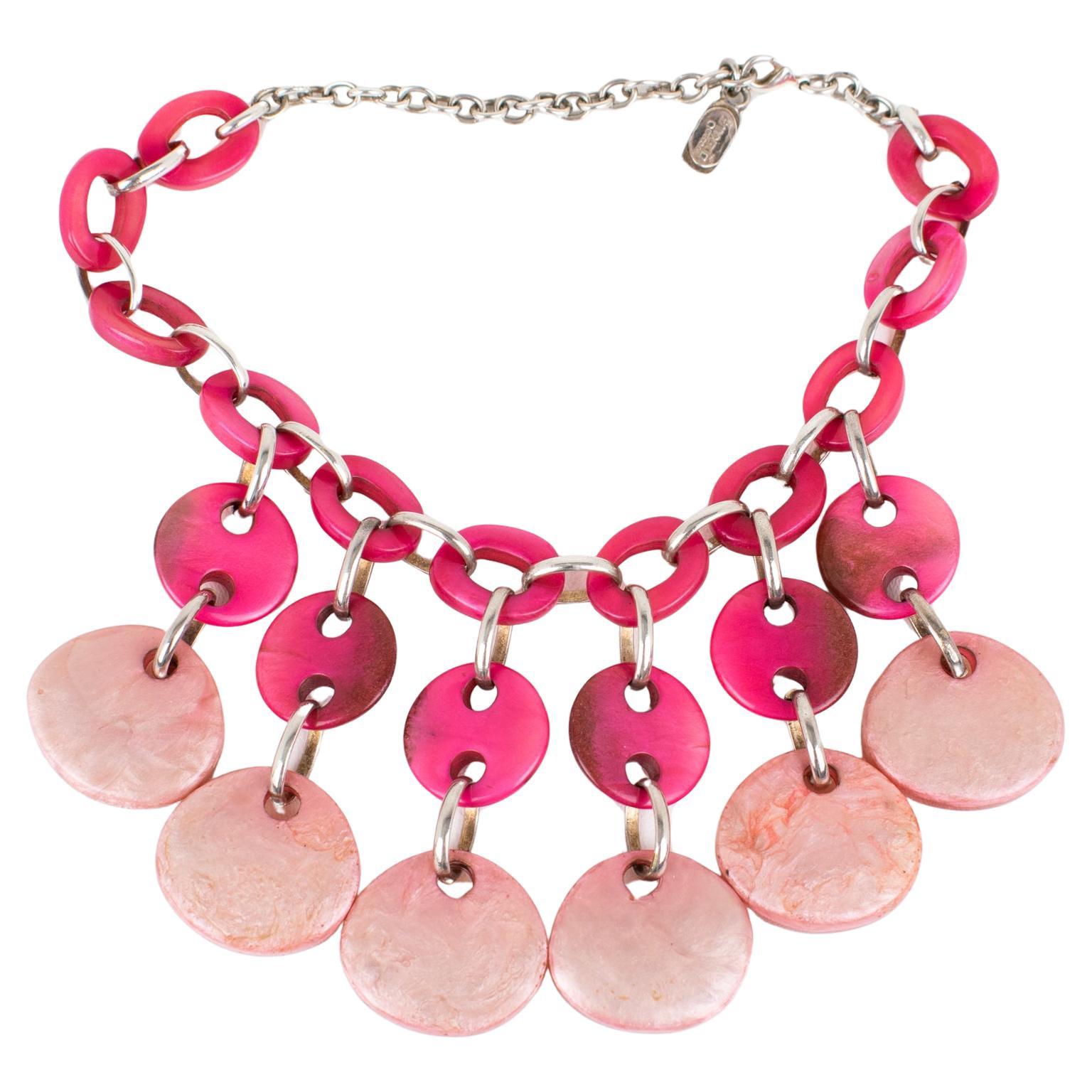 Collana girocollo in resina rosa con charme Dominique Denaive Paris