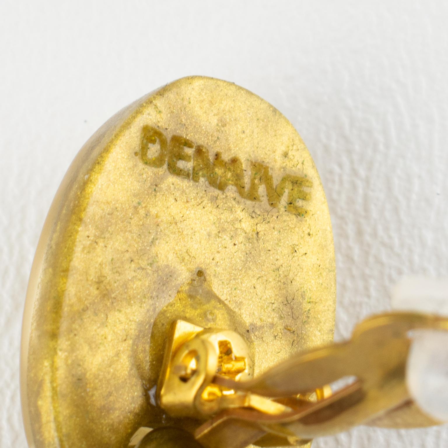 Dominique Denaive Paris Purple and Gold Pearlized Resin Dangle Clip Earrings en venta 2