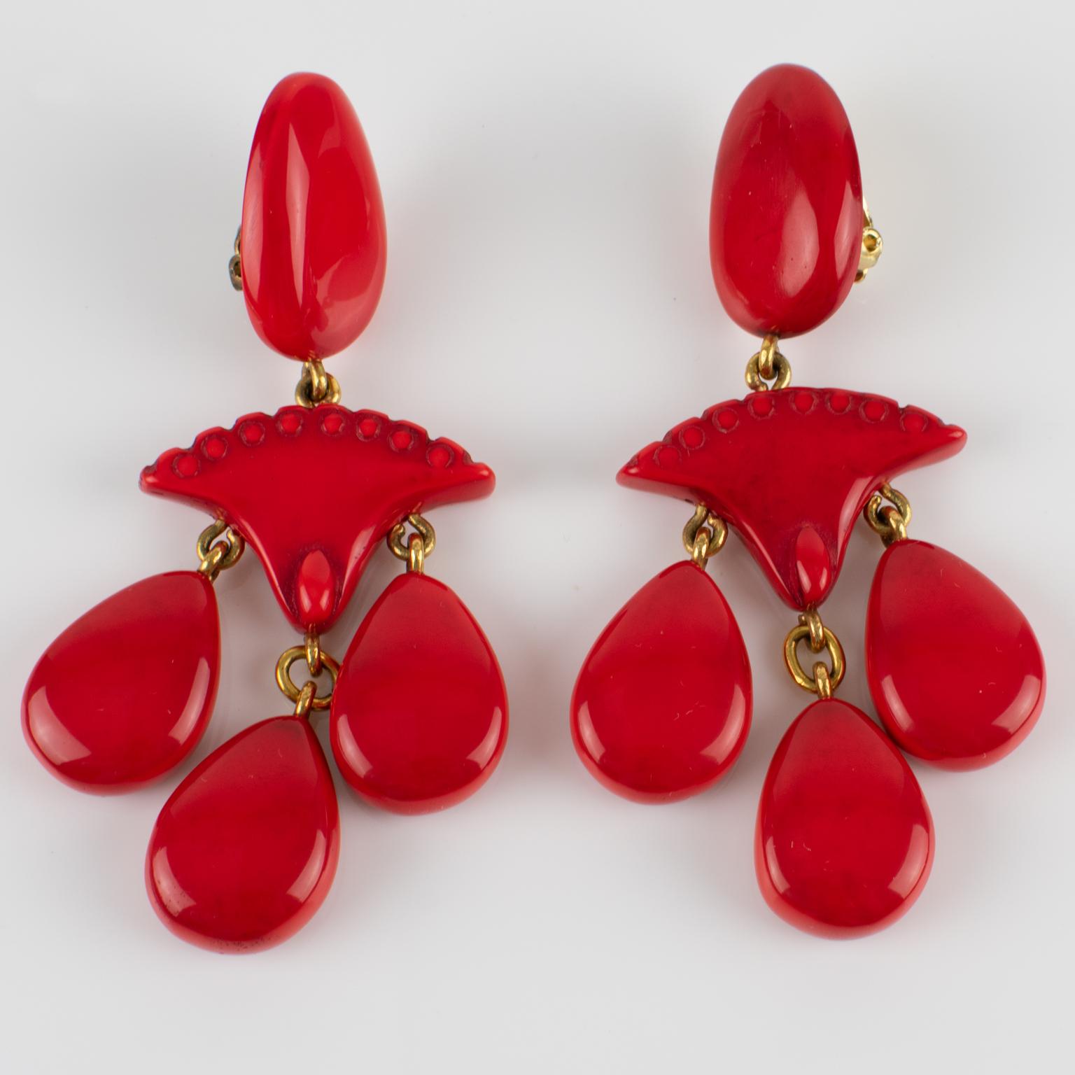 Orecchini a clip in resina rossa Dominique Denaive Paris in vendita 3