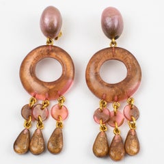 Dominique Denaive Pearlized Rose-Brown Acrylic Clip Earrings