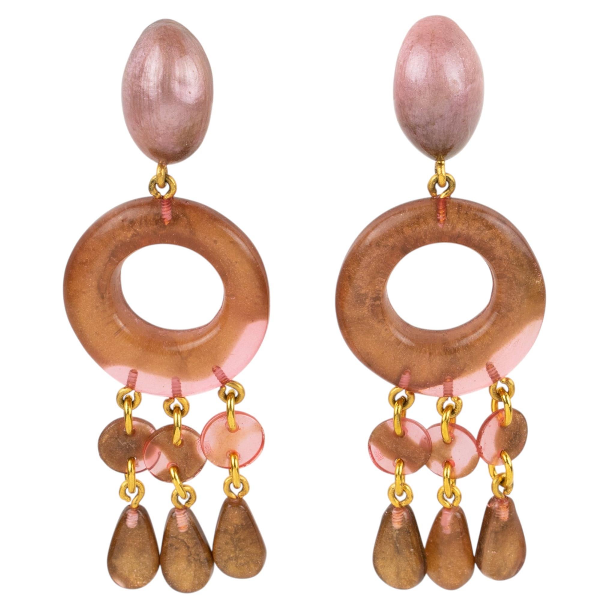 Dominique Denaive Pearlized Rose-Brown Acrylic Clip Earrings For Sale