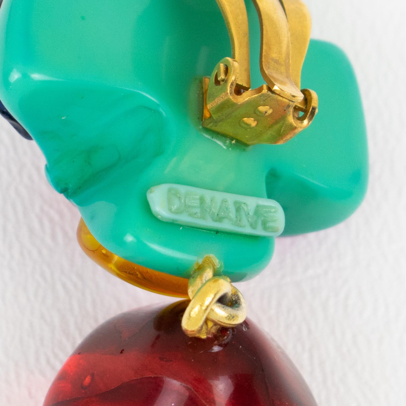 Women's or Men's Dominique Denaive Turquoise and Multicolor Resin Earrings For Sale