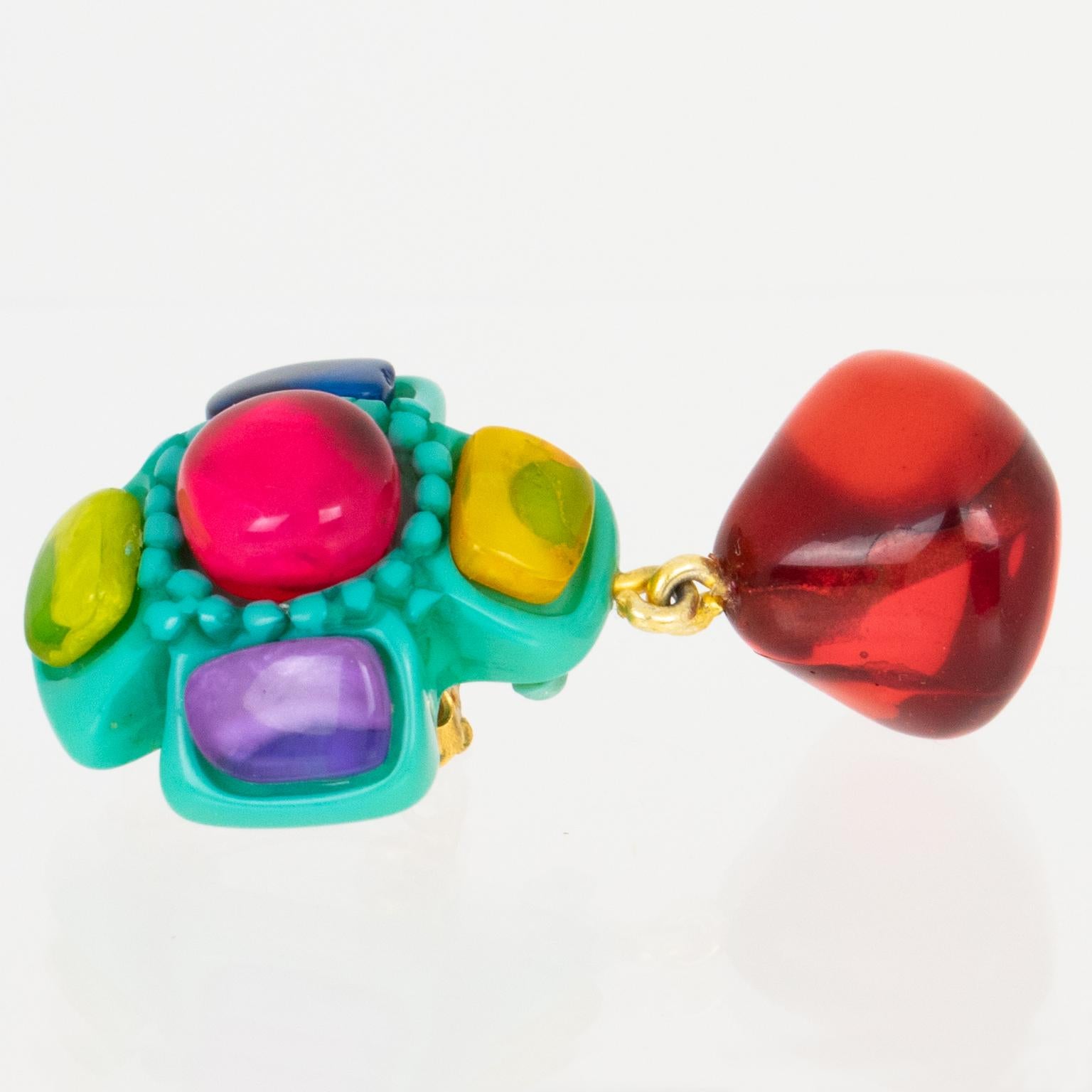 Dominique Denaive Turquoise and Multicolor Resin Earrings For Sale 1