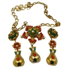 DOMINIQUE DENAIVE Parure collier et boucles d'oreilles à pendentifs vintage