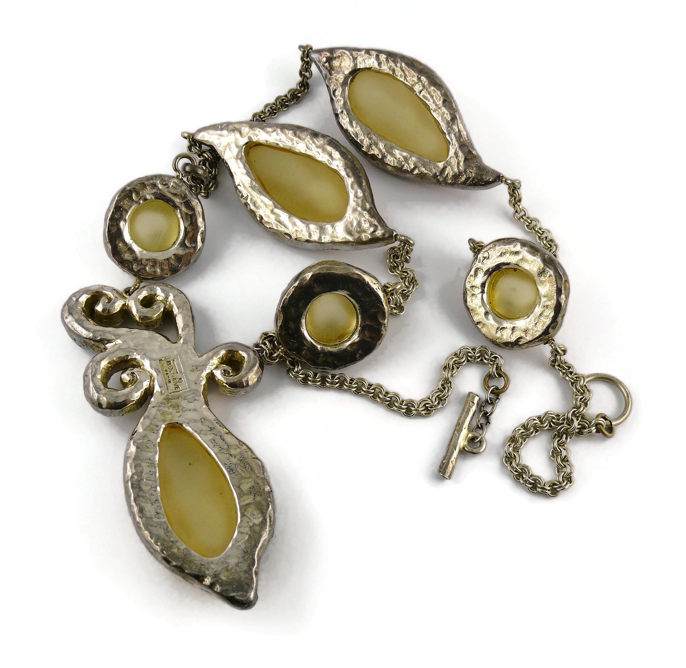 Dominique Denaive Vintage Silver Toned Yellow Resin Necklace and Earrings Set For Sale 3