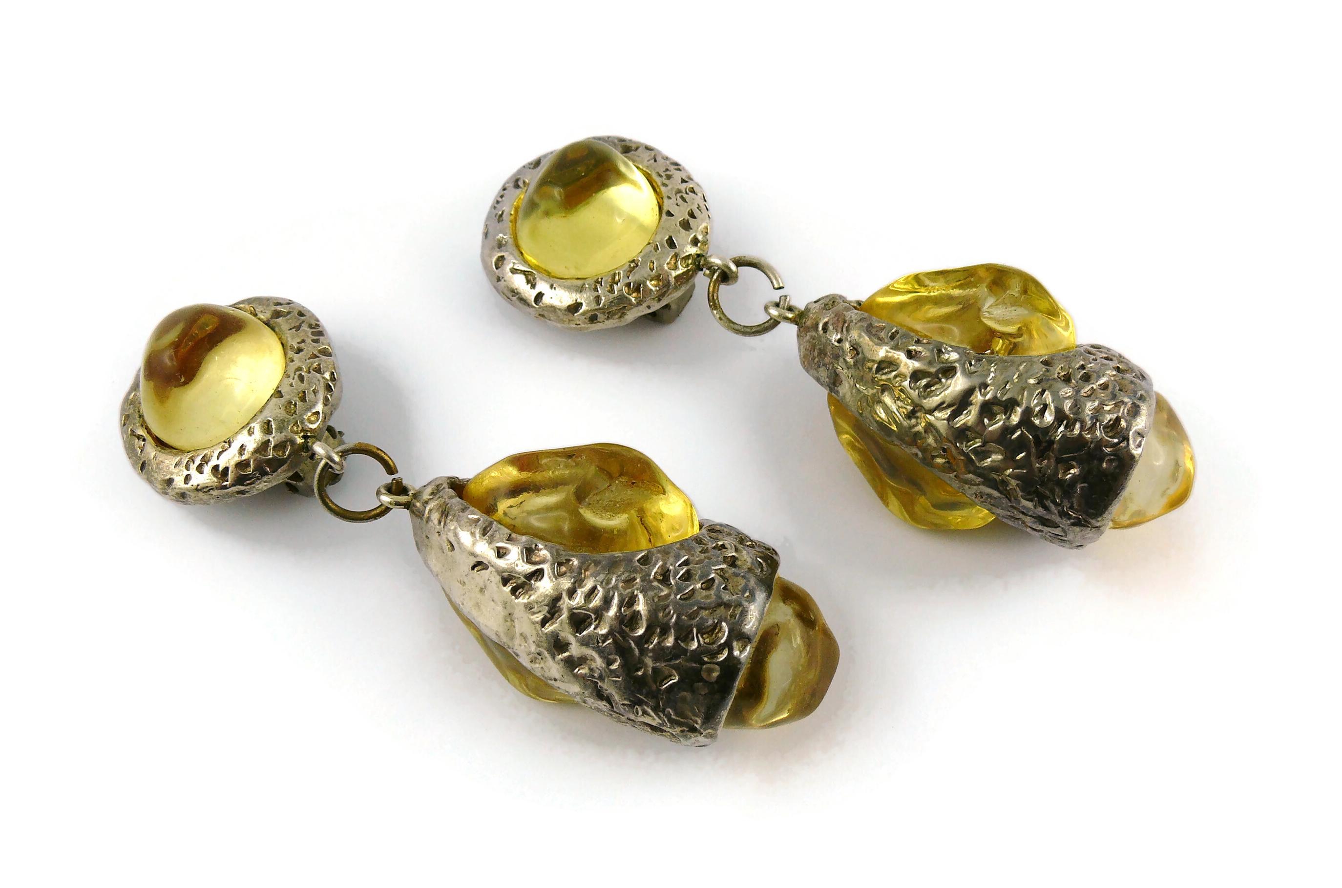 Dominique Denaive Vintage Silver Toned Yellow Resin Necklace and Earrings Set For Sale 6