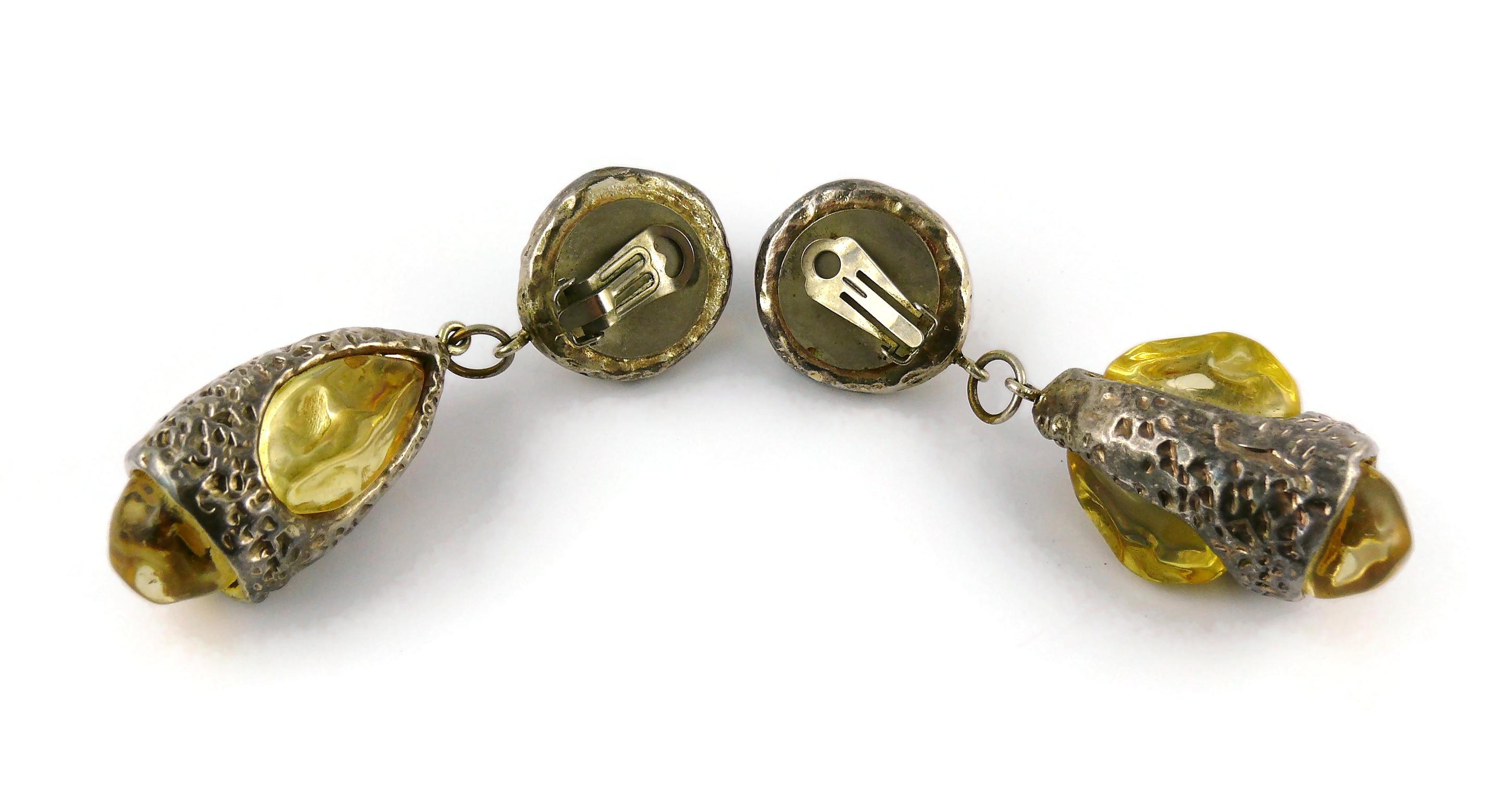 Dominique Denaive Vintage Silver Toned Yellow Resin Necklace and Earrings Set For Sale 8