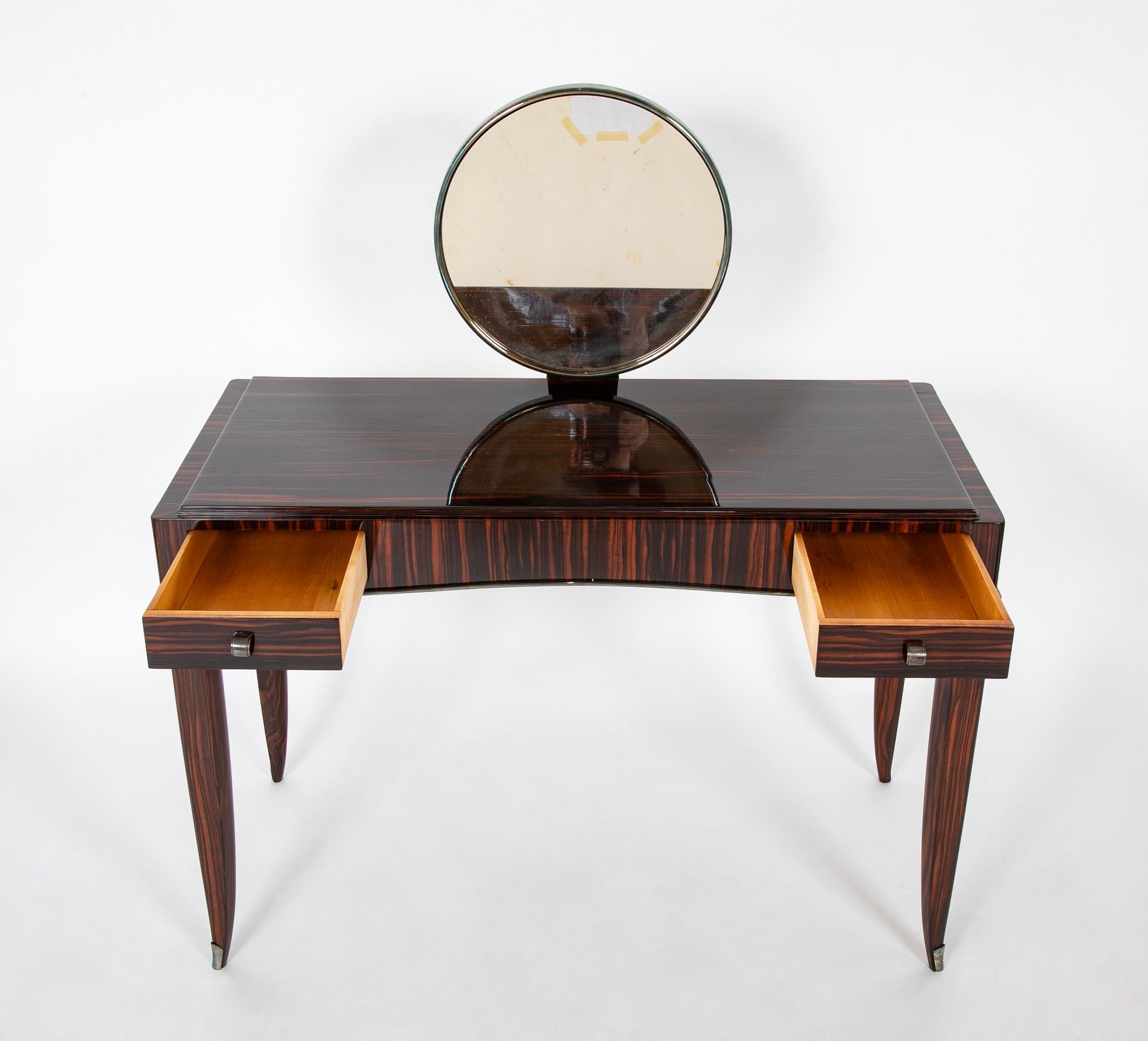 French Dominique Dressing Table in Macassar Ebony With Mirror For Sale