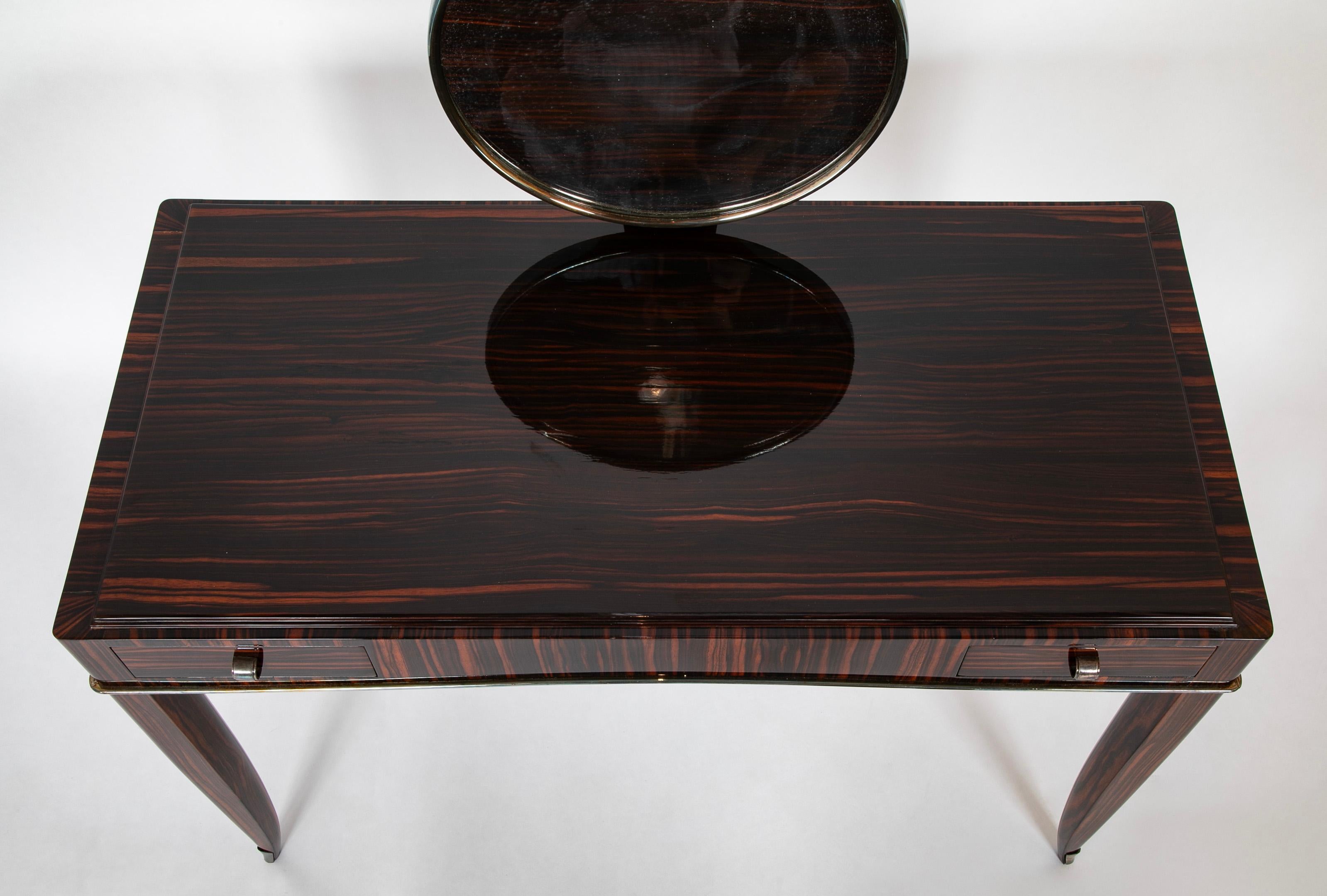 Silver Plate Dominique Dressing Table in Macassar Ebony With Mirror For Sale