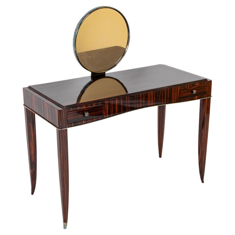 Dominique Dressing Table in Macassar Ebony with Round Mirror Dominique Dressing Table in Macassar Ebony with Round Mirror