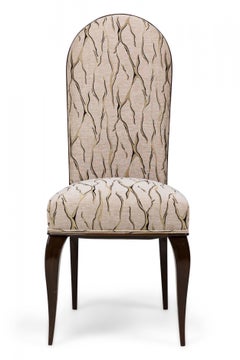 Dominique et Cie French Art Deco Mahogany Beige & Gold Upholstered Dining Chairs